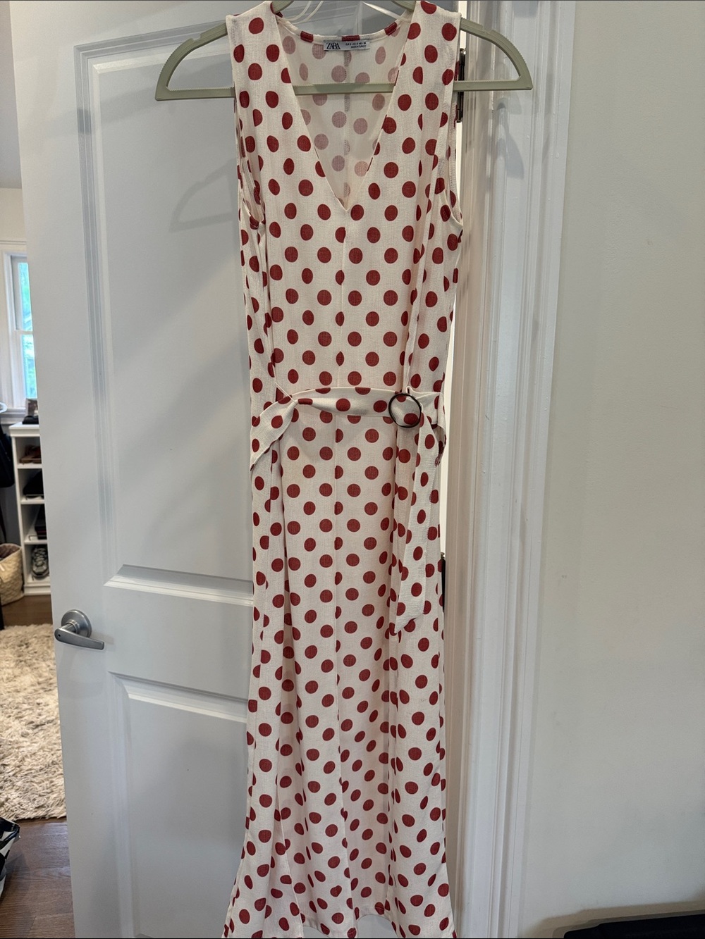 Zara Cream Maxi Dress with Red Polka Dots